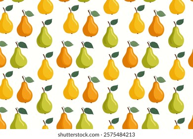 Seamless pattern with pears on white background. Vector illustration.