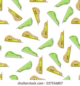 Seamless pattern of pears on white background. Fruits pattern. Smooth line style.