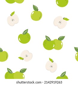 Nahtloses Muster mit Birnen und Granatapfeln. Farbige, handgezeichnete Illustration, Design.