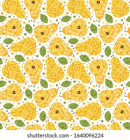 Seamless pattern with pears. Ripe and juicy pear.  Vector illustration.