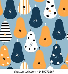 Seamless pattern with pears. Scandinavian kids print. Vector hand drawn illustration.