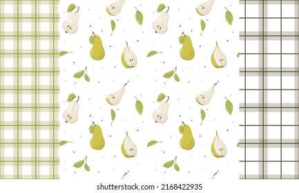 Seamless pattern with pears, set of vector pears.Summer fruit collection. Fresh garden fruit doodle, organic organic vegan food.	
