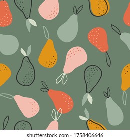 Seamless pattern with pears: summer vibes. Creative  texture for fabric, wrapping, textile, wallpaper, apparel. Vector illustration.