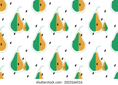 Seamless pattern with pears. Trendy template for wallpaper design. Abstract art nature background. Wrapping paper. Cartoon vector illustration. 