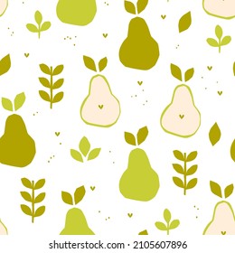 Seamless pattern with pears. Vector background in a trendy cut style. For the design of fabric with fruit