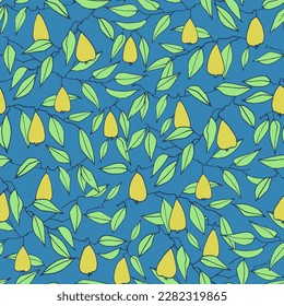 Seamless pattern with pearss for textile, fabric, home decor, surface design, posters, illustrations. Isolated elements on light-coloured background. Healthy foods, veganism theme