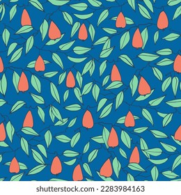 Seamless pattern with pearss for textile, fabric, home decor, surface design, posters, illustrations. Isolated elements on light-coloured background. Healthy foods, veganism theme
