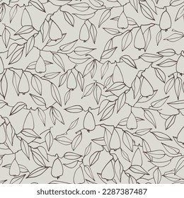 Seamless pattern with pearss for textile, fabric, home decor, surface design, posters, illustrations. Isolated elements on light-coloured background. Healthy foods, veganism theme