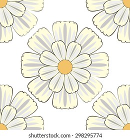 seamless pattern with peas and hand drawn watercolor camomiles