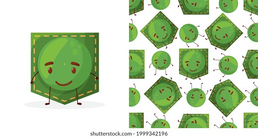 Seamless pattern peas shaped patch pocket. Character pocket peas. Cartoon style. Design element. 