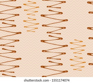 Seamless pattern with pecan nuts and caramel. Hand drawn Vector illustration