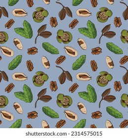 Seamless pattern with pecan nuts. Design for fabric, textile, wallpaper, packaging.	
