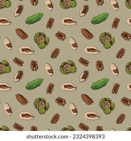 Patrón sin foco con nueces de pecan. Diseño para tela, textil, papel pintado, embalaje.	
