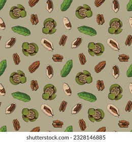 Seamless pattern with pecan nuts. Design for fabric, textile, wallpaper, packaging.	