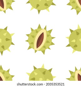 Seamless pattern with peeled chestnuts in cartoon style on a white background. Vector illustration.