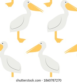 Seamless pattern with pelican. Cute cartoon character