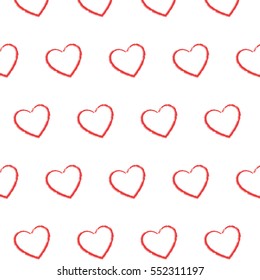Seamless pattern with a pencil drawing hearts on a white background. Vector.