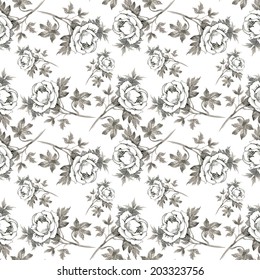 Seamless pattern pencil drawing roses on white background vector 