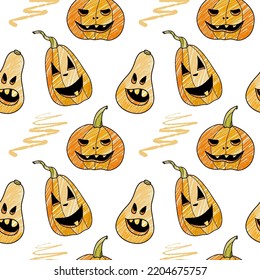 seamless pattern pencil drawings  halloween pumkin vector illustration