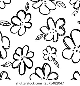 Seamless pattern with pencil drawn flowers. Modern floral print, great for textile, fabric, wallpaper, wrapping, scrapbook and packaging