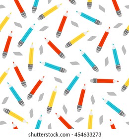Seamless pattern with pencil and eraser. Perfect for wallpaper, web page background, texture. 