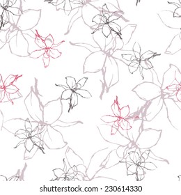 Seamless pattern with Pencil flowers sketch