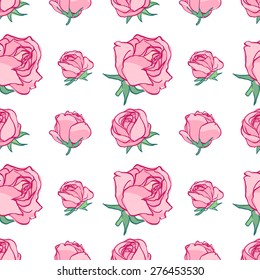 Seamless pattern in pencil style. The pattern of delicate roses. Rosebuds background is pink. Delicate floral designs. Vintage ornamental flower.