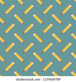 Seamless pattern with pencils flat on a blue turquoise background.