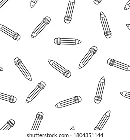 Seamless pattern with pencils. Hand drawn vector illustration in doodle style on a white background.