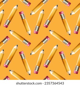 Seamless pattern with pencils on the orange background. Vector kids pattern with school theme. Vector illustration