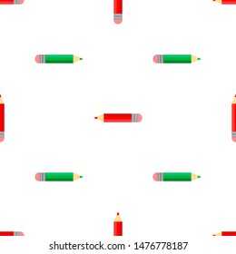 seamless pattern with pencils red and green. Back to school background.