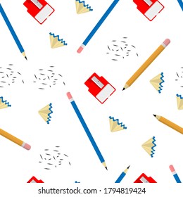 Seamless pattern of  Pencils with sharpener for writing isolated on white, eps10 vector illustration 