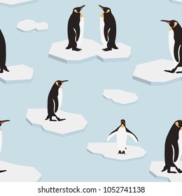 Seamless pattern penguin cartoon standing on Ice sheet .printing wallpaper.vector illustration