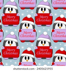 Nahtloses Muster mit Pinguin mit Weihnachtsbeglückwünschen