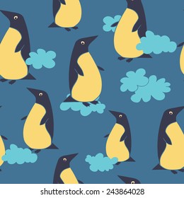 Seamless pattern with penguin and clouds, Illustration