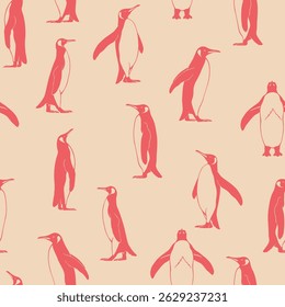 Seamless pattern with penguin. Hand drawn vector illustration.