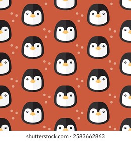seamless pattern penguin head face animal on red background vector wallpaper textile giftwrap