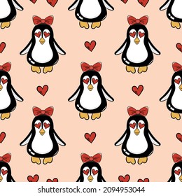 seamless pattern penguin in love