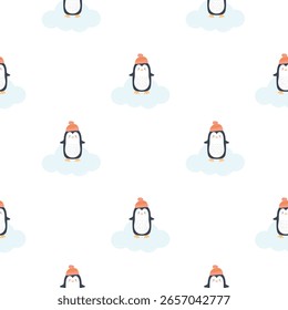 padrão perfeito com pinguim na nuvem