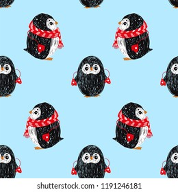 Seamless pattern with penguin. Perfect for cards, invitations, wallpaper, banners, kindergarten, baby shower, children room decoration. 