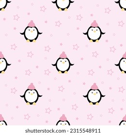 seamless pattern with penguin and stars