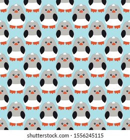 Seamless pattern with penguins. Birds decorative background. Cute vector pattern with penguins
