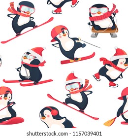 Seamless pattern with penguins. Cute animals seamless pattern vector illustration