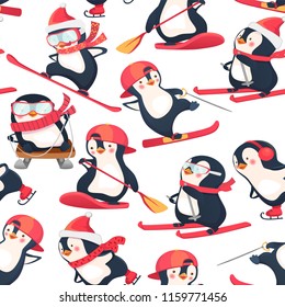 Seamless pattern with penguins. Cute animals seamless pattern vector illustration