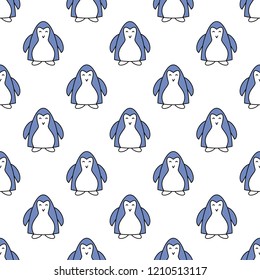 Seamless pattern with penguins. Cute penguin cartoon illustration. Animals pattern. Vector illustration.