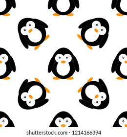 Seamless pattern with penguins. Cute penguin cartoon vector illustration. Winter animals pattern