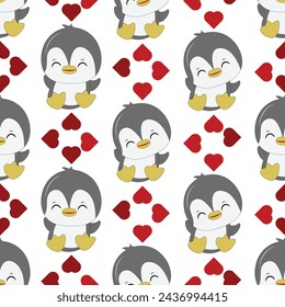 Seamless pattern with penguins. Cute penguin cartoon illustration. Animals pattern