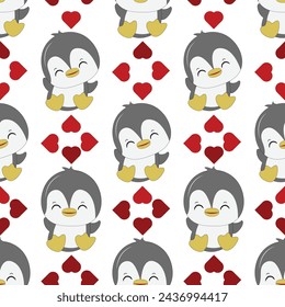 Seamless pattern with penguins. Cute penguin cartoon illustration. Animals pattern