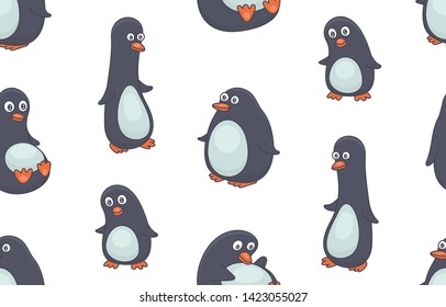Seamless Pattern with Penguins. isolated on white background