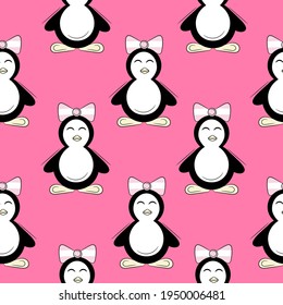 seamless pattern penguins on bright background